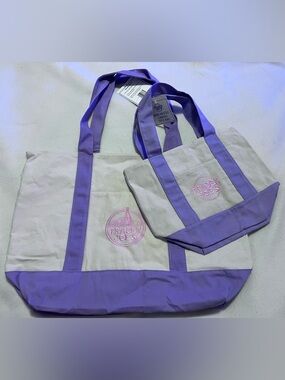 NWT Sets of 2 Trader Joe's Lavender Trim Canvas Tote Set